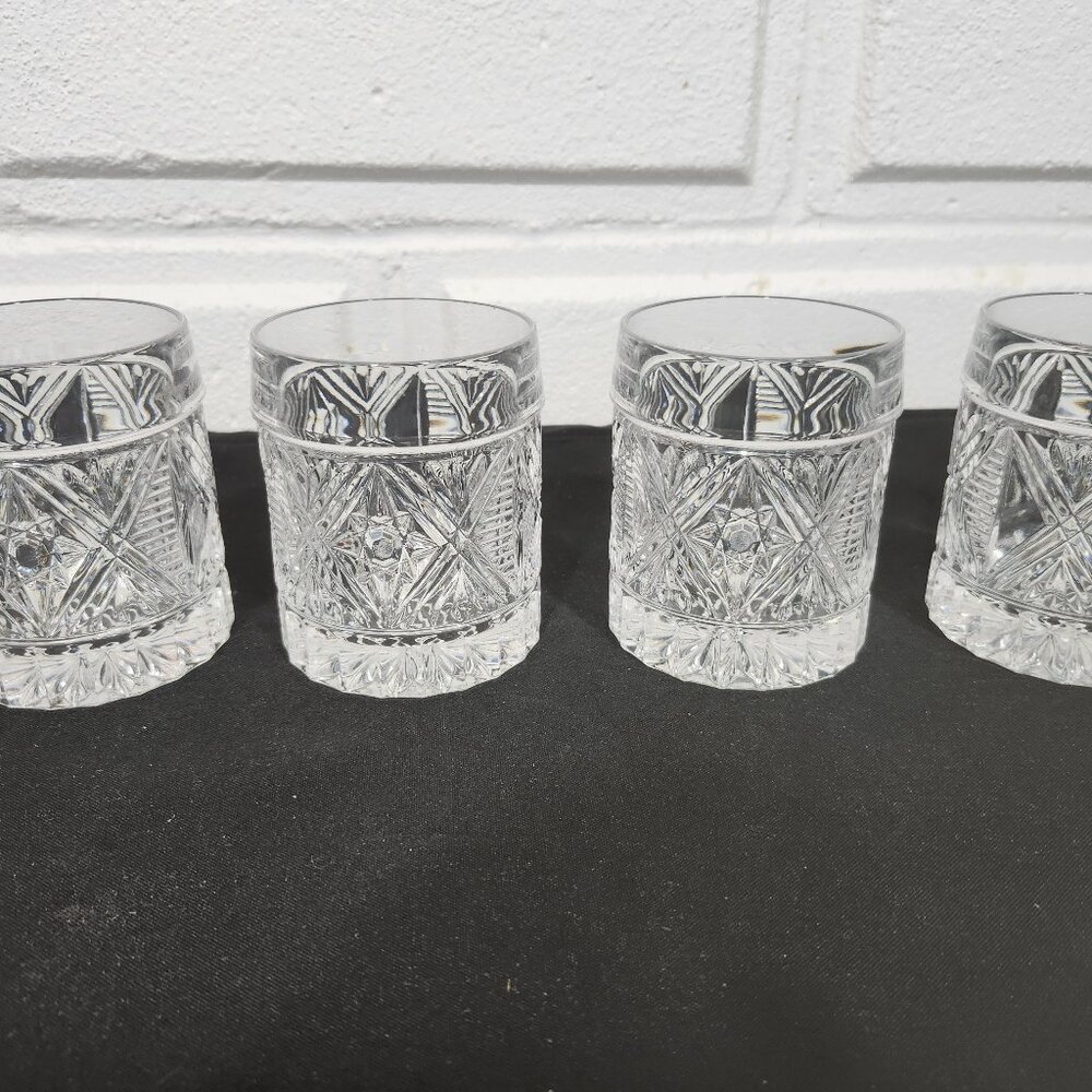 Vintage Set of 4 Bohemia Clear Oxford Polter Crystal Old Fashioned Glasses